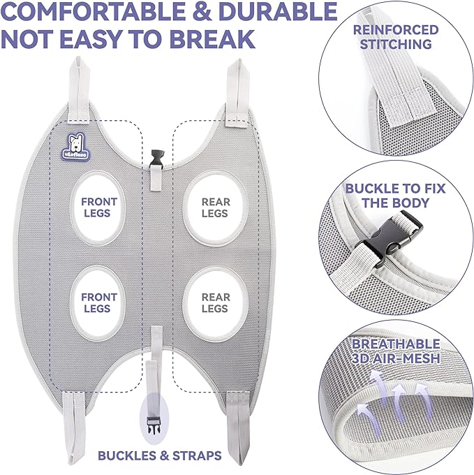 Dog Grooming Hammock Harness for Dogs & Cats with Pet Nail Clipper Trimmer - Cat Hanger Sling for Trimming Clipping Nails- Dog Hammock Restraint Bag for Small Medium Large pet ( Grey M )