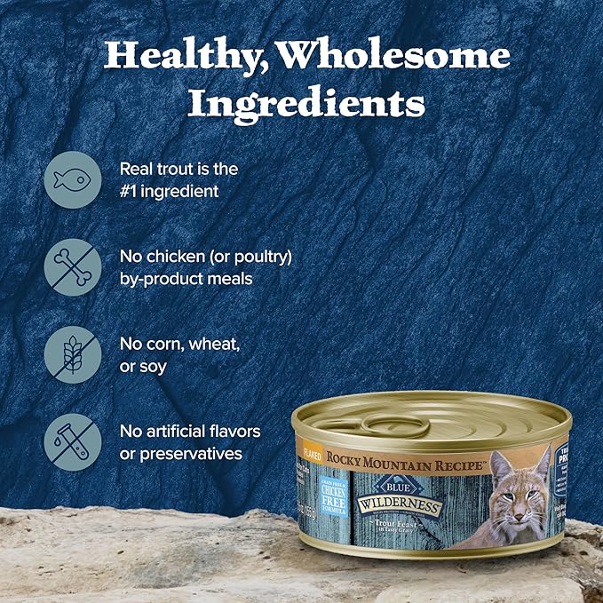 Blue Buffalo Wilderness Rocky Mountain Recipe Natural High Protein Wet Food for Adult Cats, Trout in Tasty Gravy, 5.5-oz cans, Pack of 24
