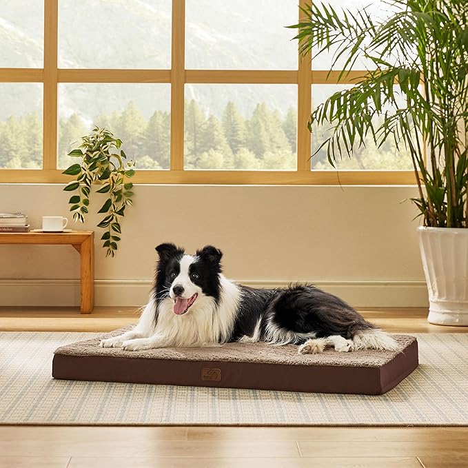 Bedsure Dog Beds Large Sized Dog - Orthopedic Flat Pet Beds with Removable Washable Cover, Egg Crate Foam Puppy Mat, Suitable for Pet Up to 65 lbs