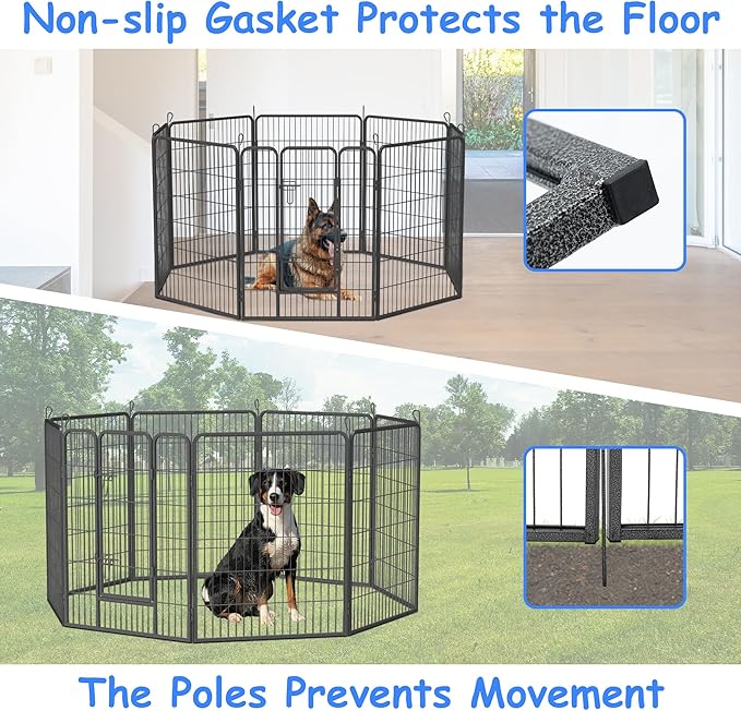 Dog Playpen, Outdoor Dog Fence, 8 Panels, 40" H Dog Pen for Medium/Small Dogs, Heavy Duty Metal Pet Fence with Gate, Portable Dog Fence for RV Camping and Yard (Black)