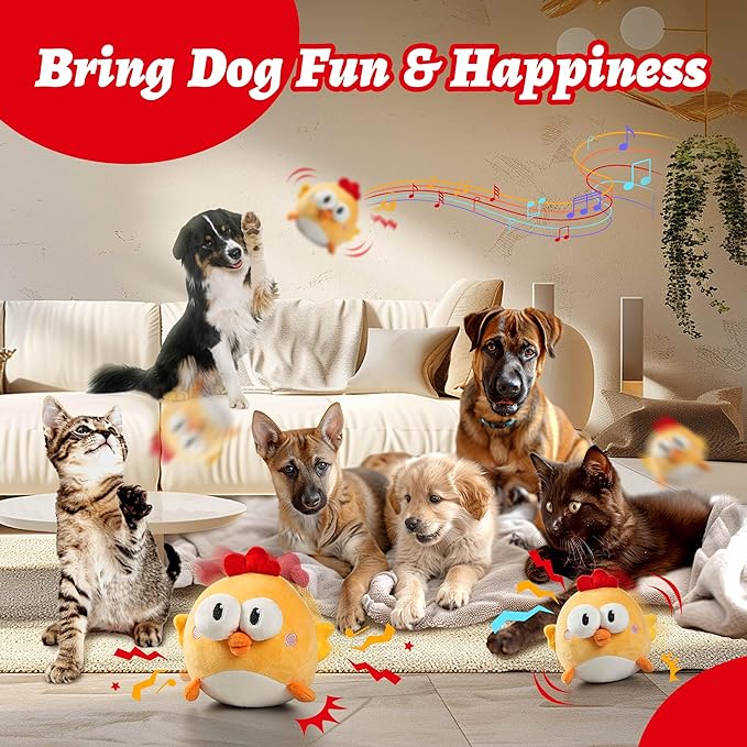 Interactive Dog Toys, Squeaky Moving Ball Toy with Jumping & Music Modes, Rechargeable Plush Chew Toys for Small/Medium/Large Dogs to Keep Puppy Busy Pet Toys (Chick)