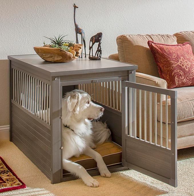 New Age Pet ECOFLEX Dog Crate End Table - Furniture-Style Pet Crate for Crate Trained Dogs - Stainless Steel Tubing & a Latched Closure - 10 Year Manufacturer&