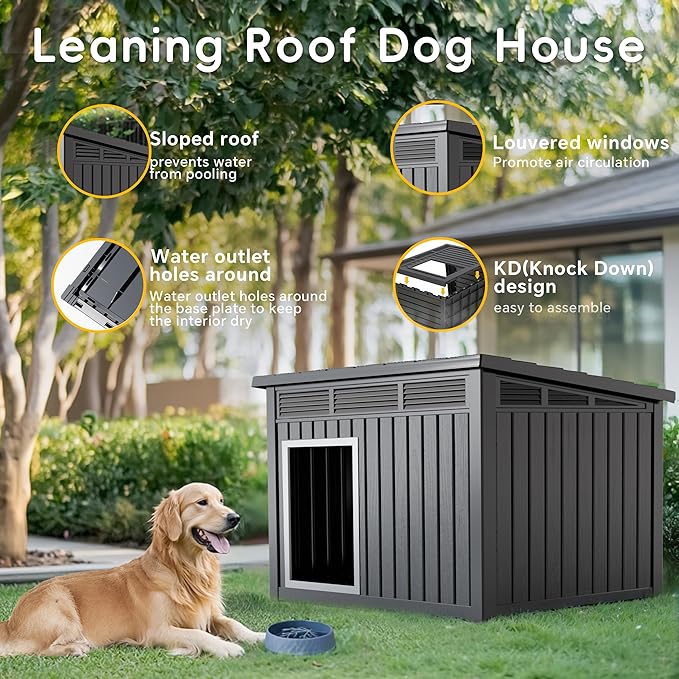 DRATO Dog House for Both Indoor and Outdoor with Weatherproof Roof Removable Floors for Medium to Large Dogs Interior Space (Black, Large (42.87 * 32.95 * 31.61&