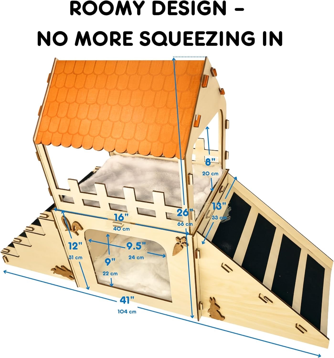 Rabbit Hideout House Wooden Bunny Castle for Small Pets Indoor Cage