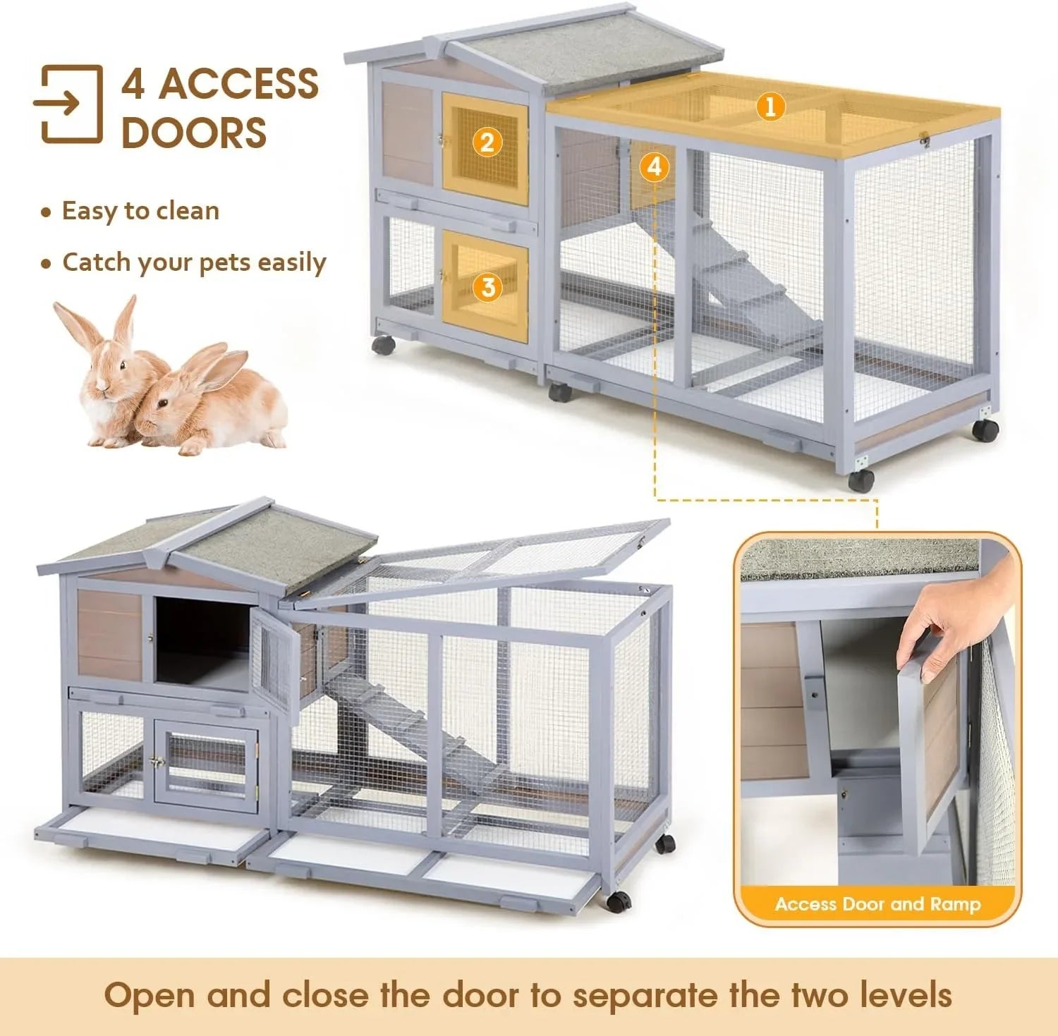Rabbit Hutch Wooden Rabbit Cage Two Layers Chicken Coop Outdoor Indoor Bunny Cage Guinea Pig Cage Waterproof Roof Bu