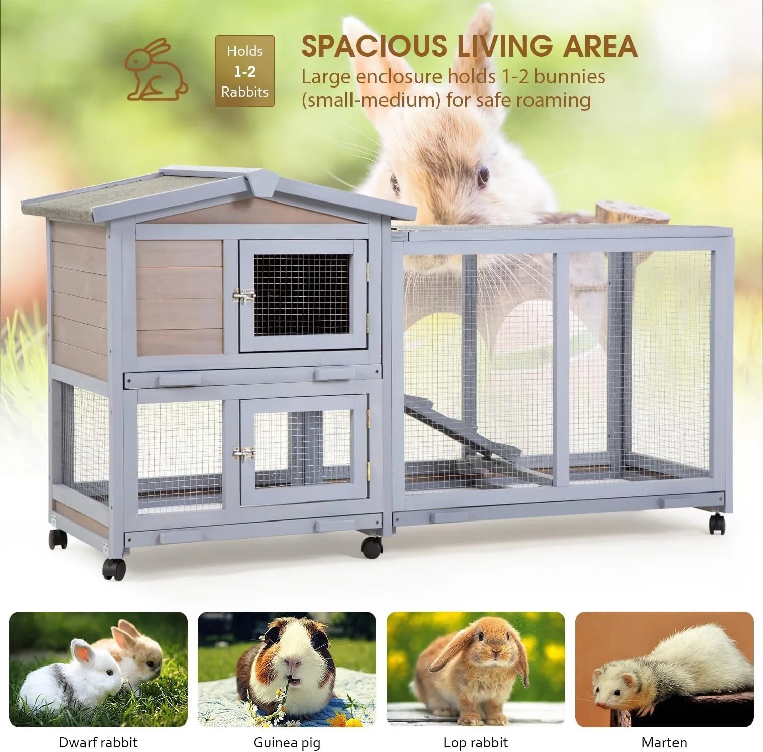 Rabbit Hutch Wooden Rabbit Cage Two Layers Chicken Coop Outdoor Indoor Bunny Cage Guinea Pig Cage Waterproof Roof Bu
