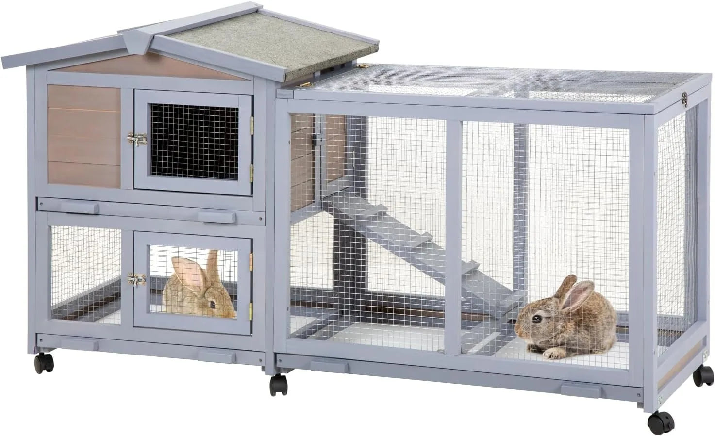 Rabbit Hutch Wooden Rabbit Cage Two Layers Chicken Coop Outdoor Indoor Bunny Cage Guinea Pig Cage Waterproof Roof Bu
