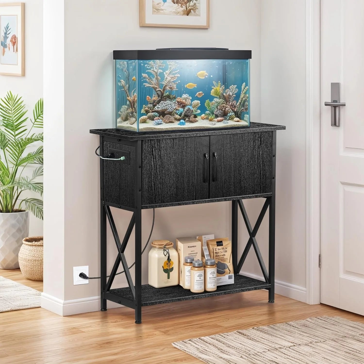 20-29 Gallon Fish Tank Stand with Cabinet for Fish Tank Accessories Storage, Metal Double Aquarium Stand, 30.71&