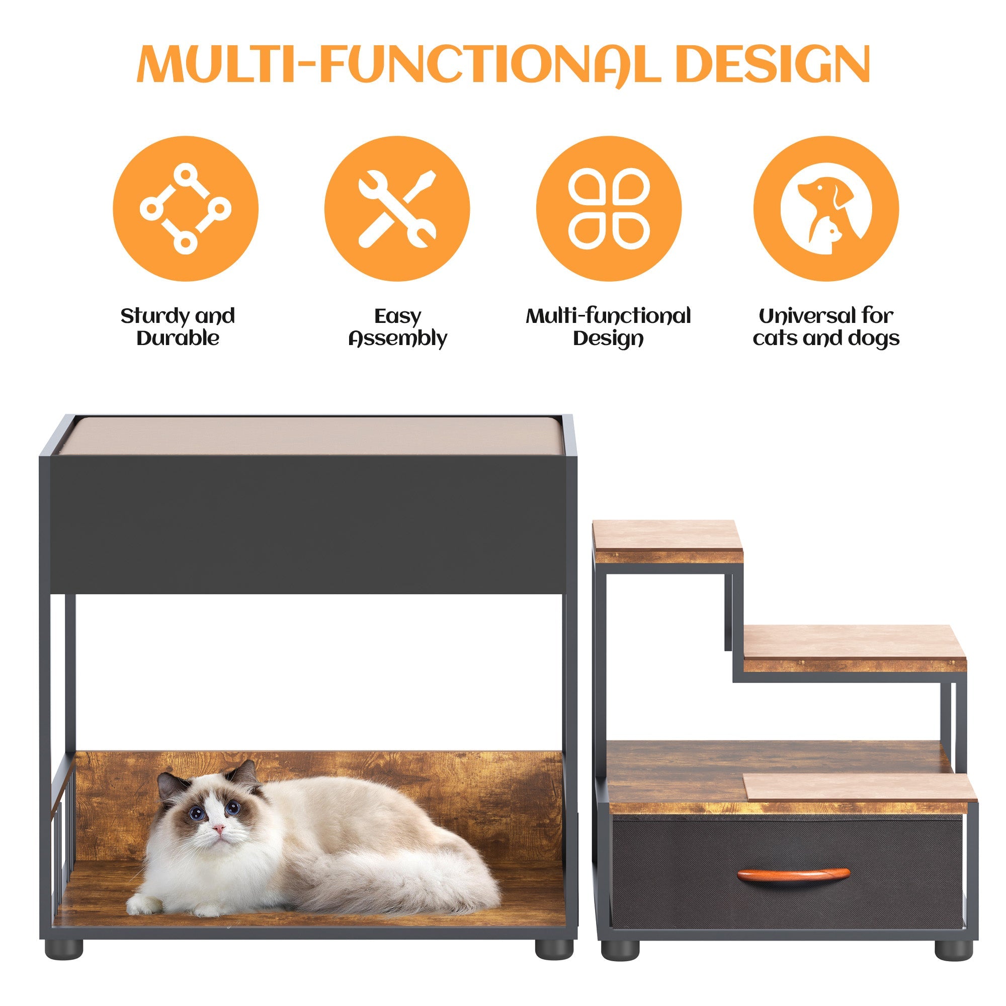 Pet Step Window Perch,Bunk Beds Window Perch for Dogs Bedside Lounge Elevated Dog Bed Multi-Level Platform with sponge Vintage