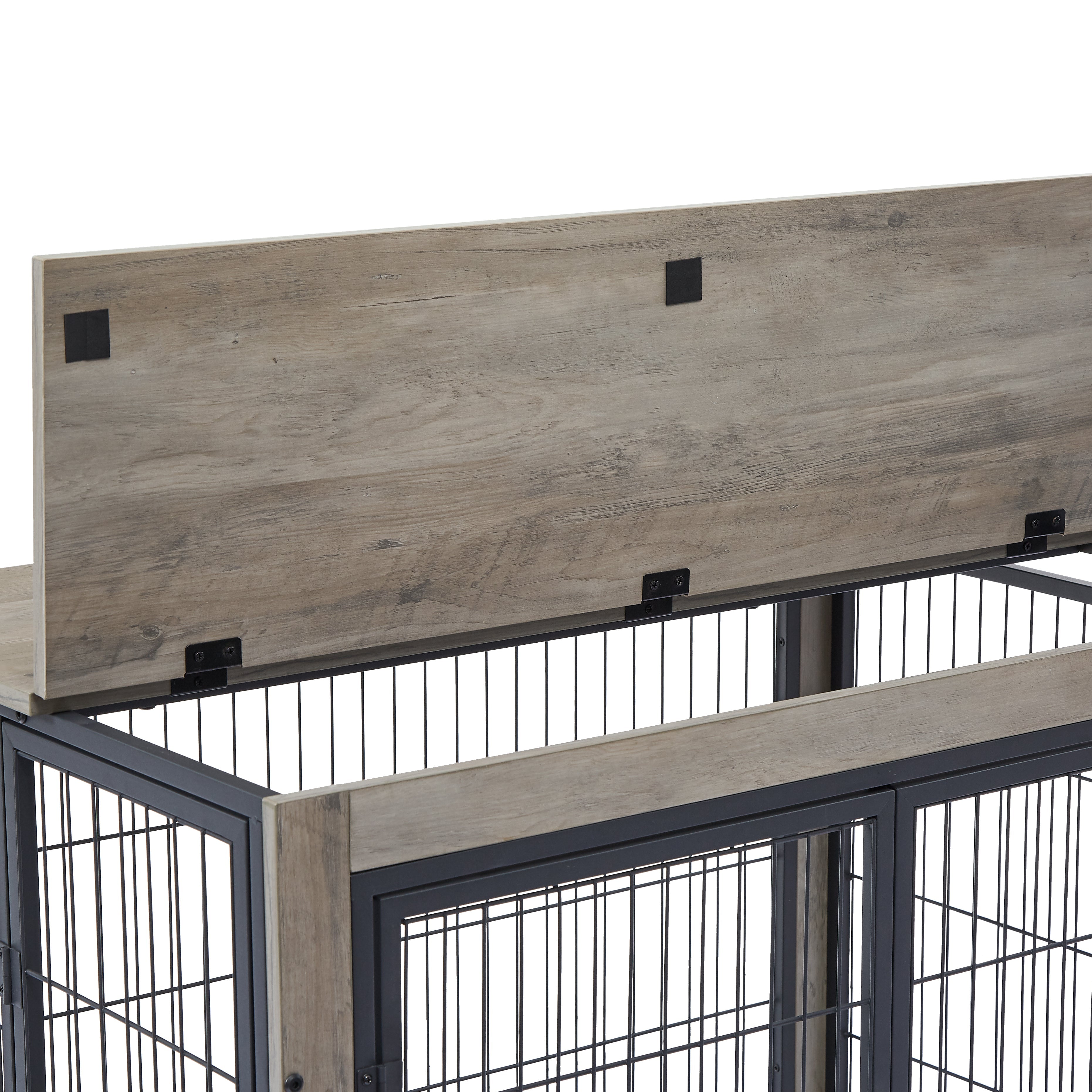 Furniture Style Dog Crate Side Table on Wheels with Double Doors and Lift Top.Grey,38.58&