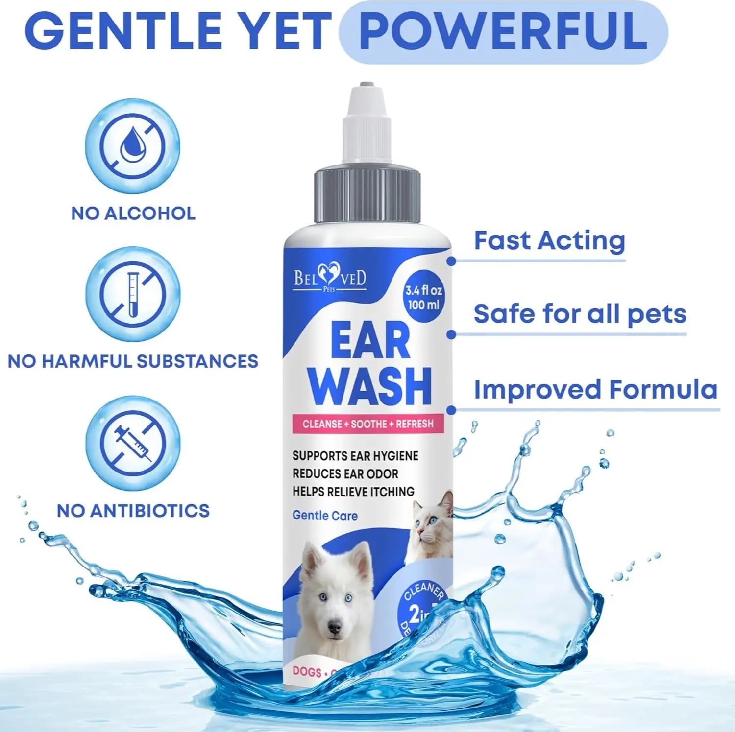 Cat & Dog Ear Cleaner Drops, Yeast & Wax Flush for Itchy Ears, Vet Formula