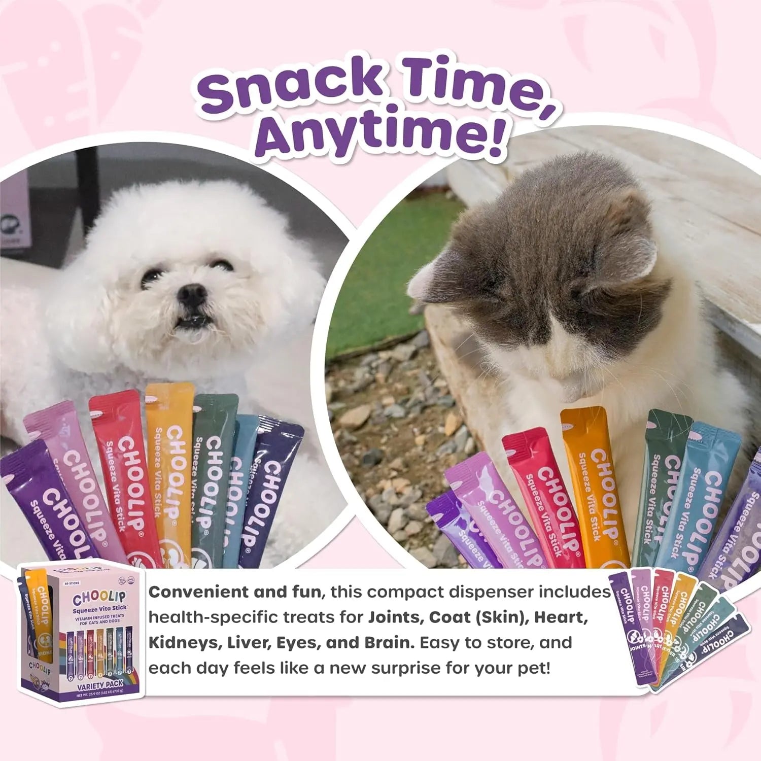 Lickable Cat & Dog Treats Variety Pack, 7 & 49-Count, Vet-Formulated Purée