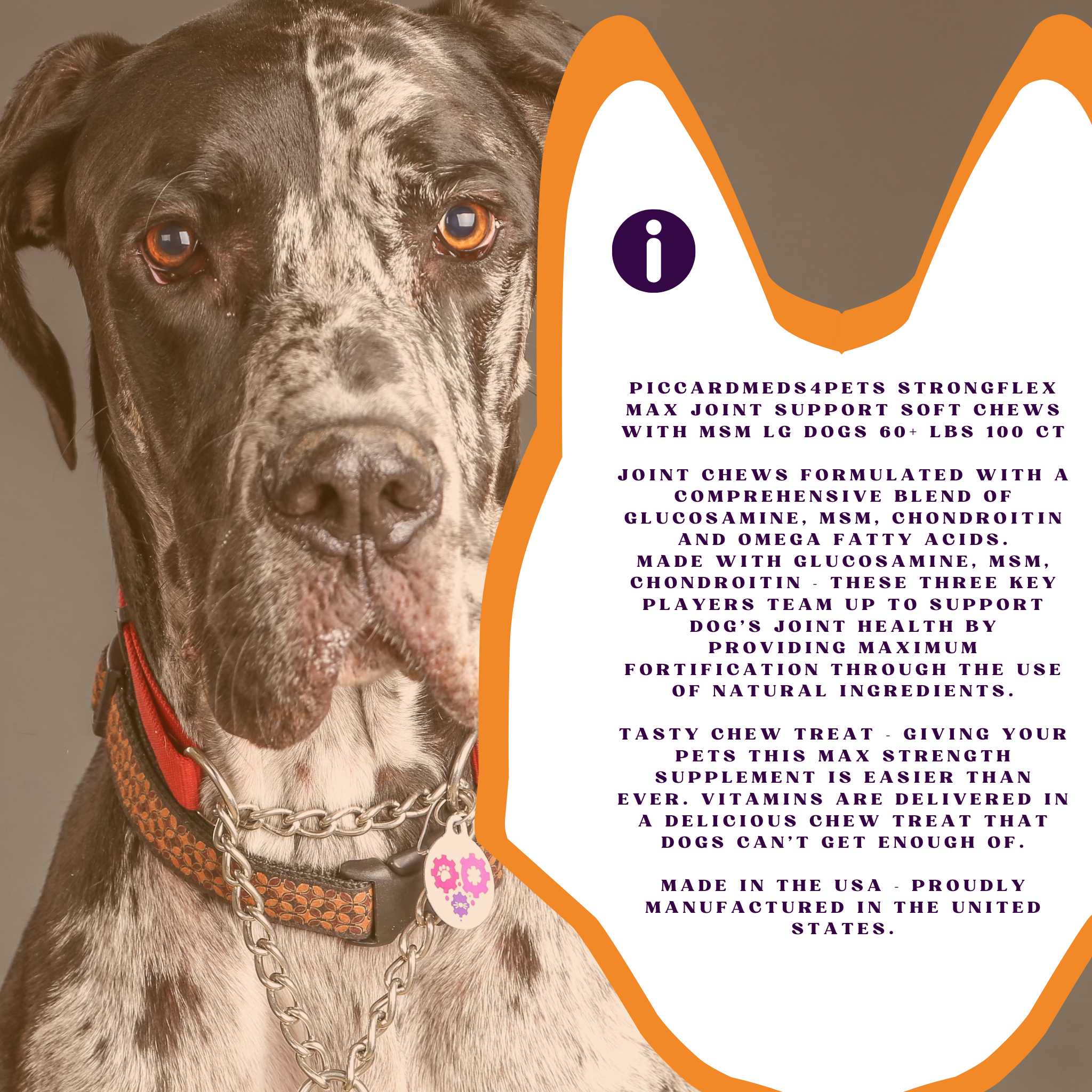 Piccardmeds4pets StrongFlex Max Joint Support Chews Large Dogs 100ct + FREE Bandana!