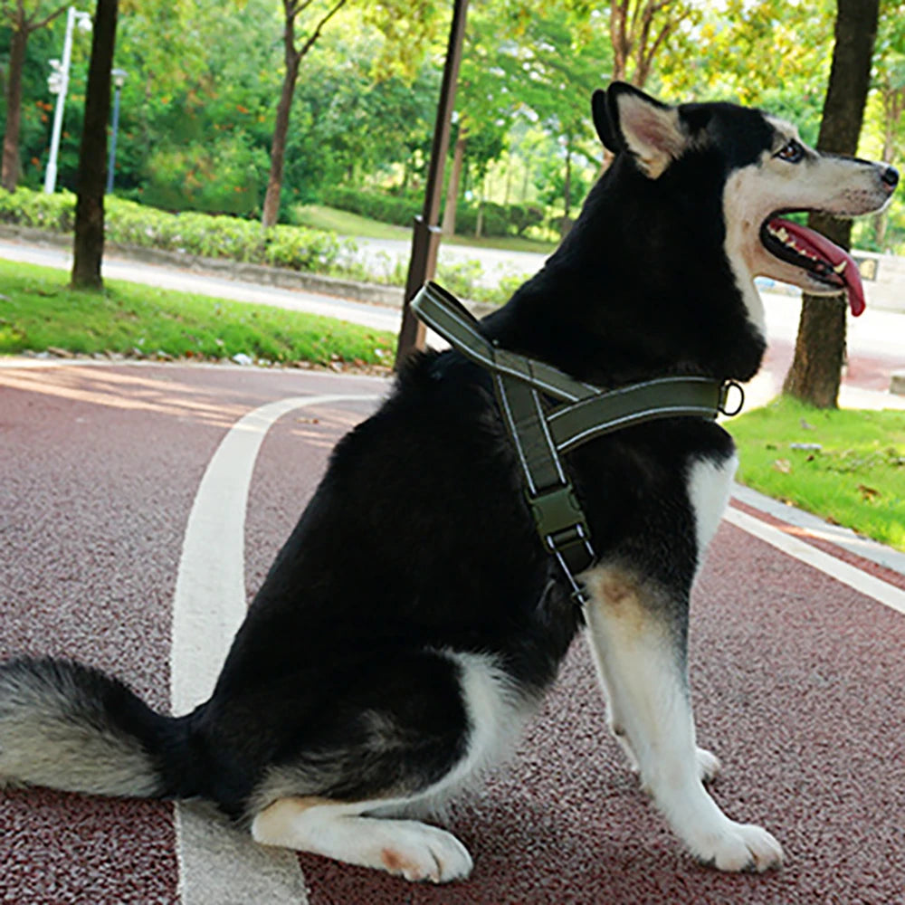 Tactical Anti-Pull Dog Harness - 1000D Nylon Adjustable for Large Dogs, Outdoor Training Vest with Handle & Reflective