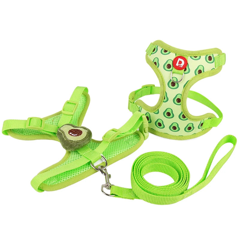 Cute Strawberry Dog Harness Leash Set for Small Medium Dogs Escape Proof Pet Chest Strap Adjustable Breathable Dog Vest Harness