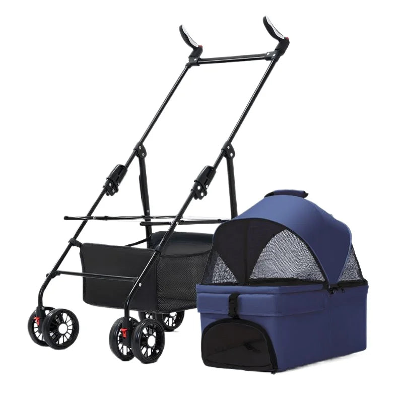 3 in 1 Dog Strollers 4 Wheels Folding Pet Stroller with Detachable Carrier Breathable Visible Mesh Travel Carriers