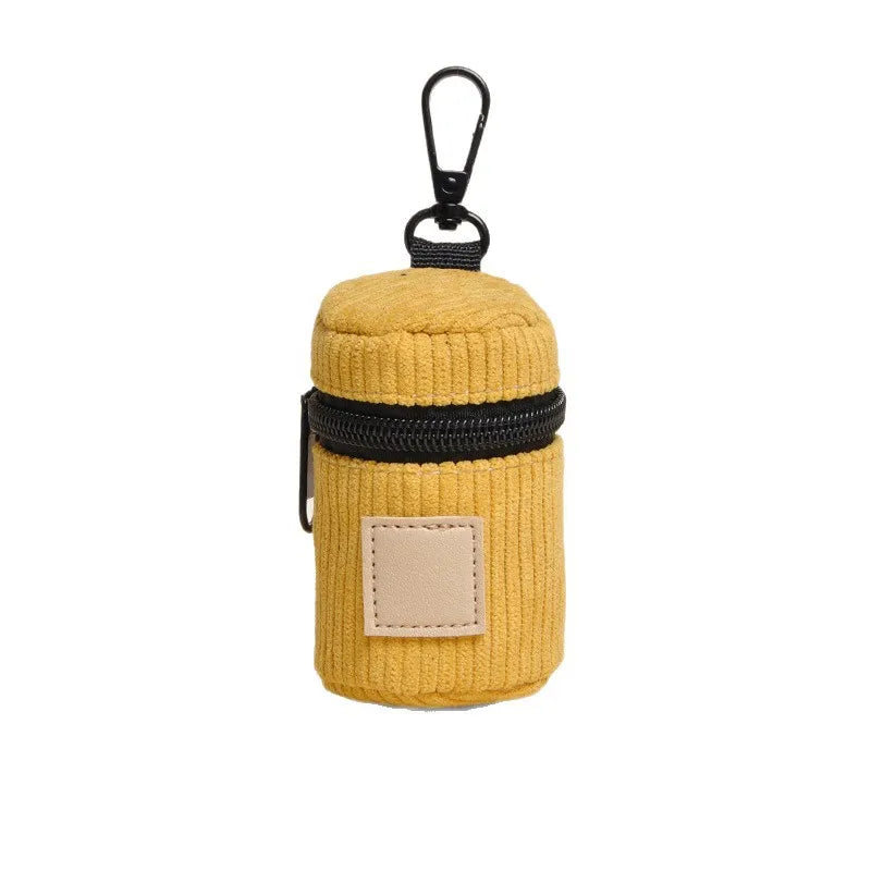 Corduroy Dog Poop Bag Holder with Carabiner, Portable Zipper Pet Waste Bag Dispenser for Outdoor Walking
