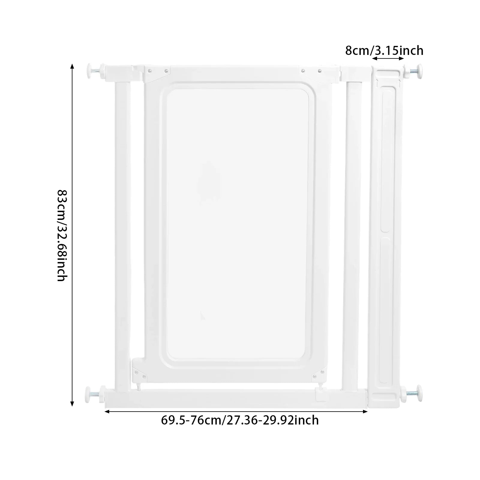 83cm Clear Pet Gate for Doorways, 69.5-84cm Width, No Drill Pressure Mount Dog Gate, Automatic Close, Scratch Resistant, for Stairs, Hallway (White)
