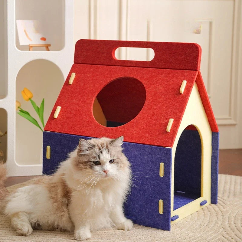 Cozy Cute Detachable Felt Cat Bed Condo Shelter House for Indoor Use Easy To Assemble Durable and Warm Funnest cats dog house