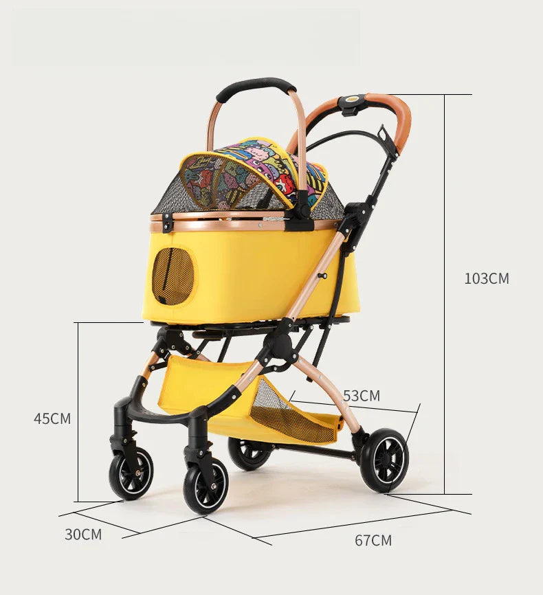 3 in 1 Pet Stroller 4 Wheel Small Medium Portable Foldable Carrier Dog Strolling Storage Basket 36lb max dog car seat