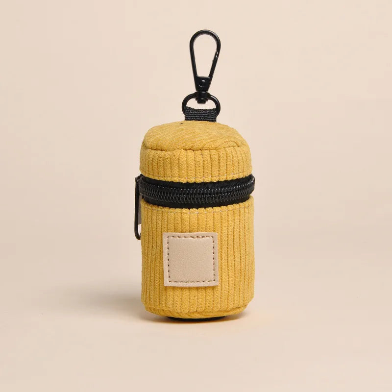 Corduroy Dog Poop Bag Holder with Carabiner, Portable Zipper Pet Waste Bag Dispenser for Outdoor Walking