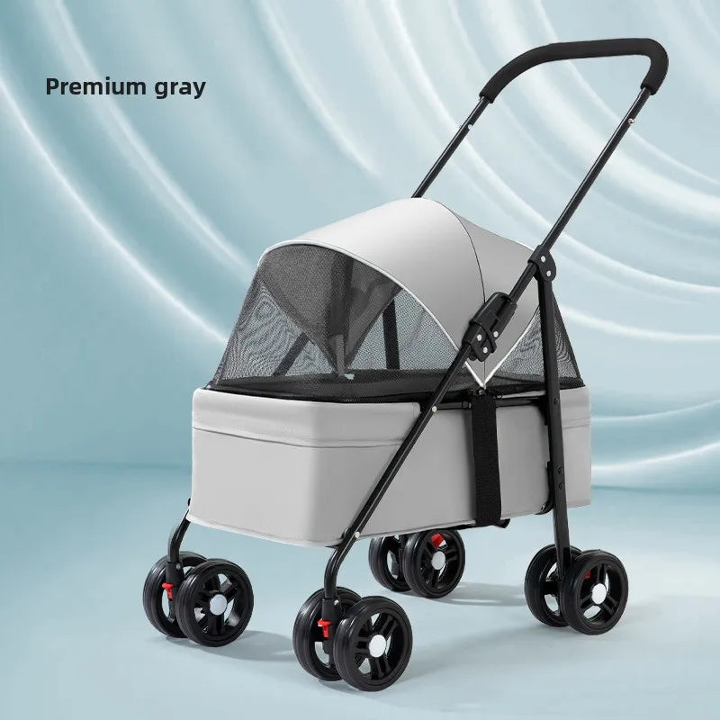 3 in 1 Dog Strollers 4 Wheels Folding Pet Stroller with Detachable Carrier Breathable Visible Mesh Travel Carriers
