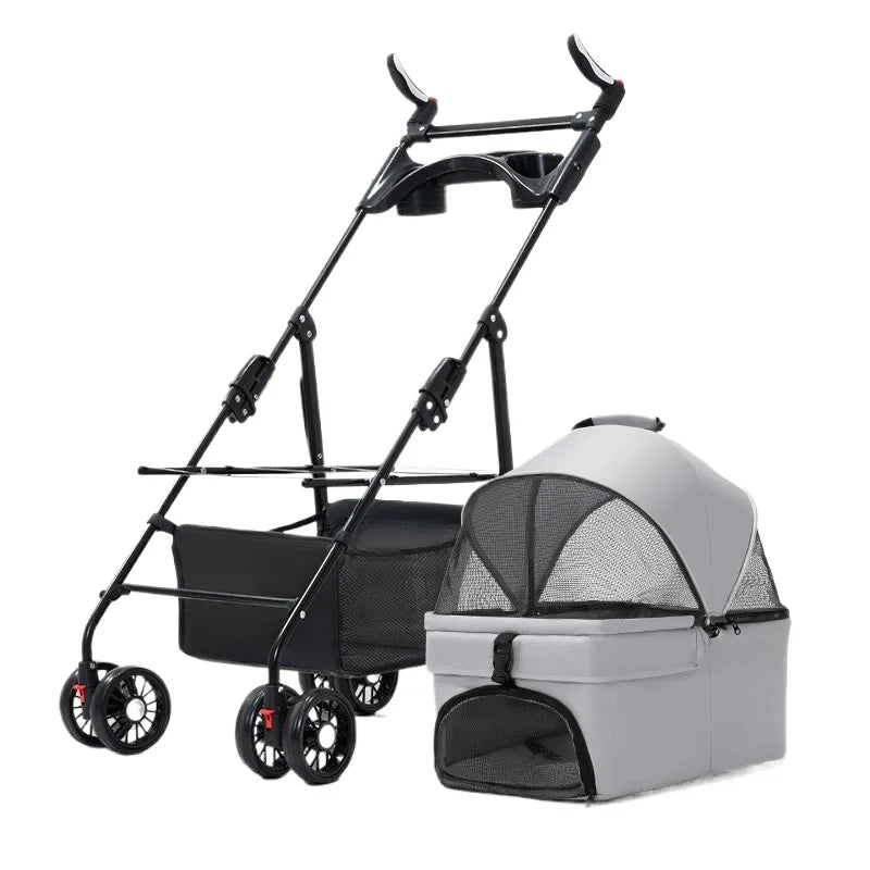 3 in 1 Dog Strollers 4 Wheels Folding Pet Stroller with Detachable Carrier Breathable Visible Mesh Travel Carriers