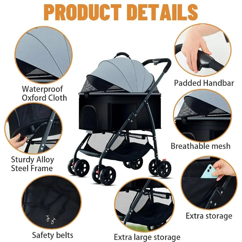 3-in-1 Pet Dog Stroller Dog Wagon with Removable Carrier Cat Stroller for Medium Dogs Up to 55lbs dog carrier dog backpack