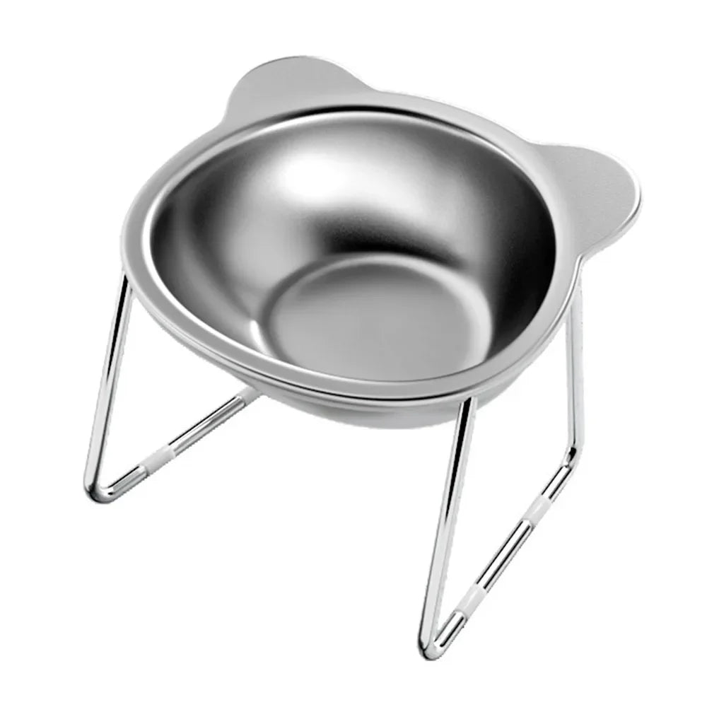 304 Stainless Steel Raised Cat Bowl with 15° Elevated Design Tilted Neck Guard Healthy Feeding Shatterproof for Cats Puppies