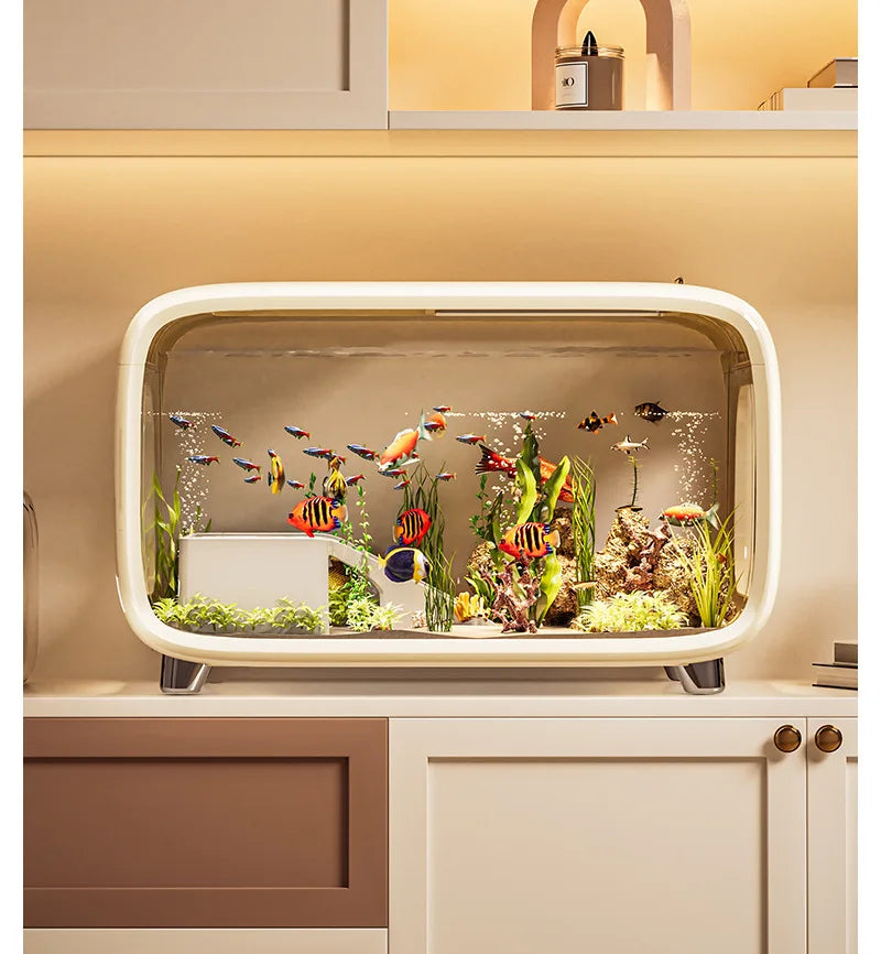 Creative fish tank transparent with lid aquarium desktop ecological goldfish tank living room decoration landscaping ornamental