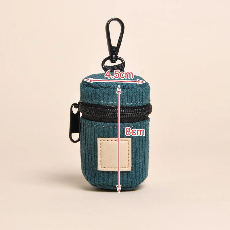 Corduroy Dog Poop Bag Holder with Carabiner, Portable Zipper Pet Waste Bag Dispenser for Outdoor Walking
