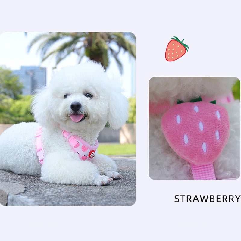 Cute Strawberry Dog Harness Leash Set for Small Medium Dogs Escape Proof Pet Chest Strap Adjustable Breathable Dog Vest Harness