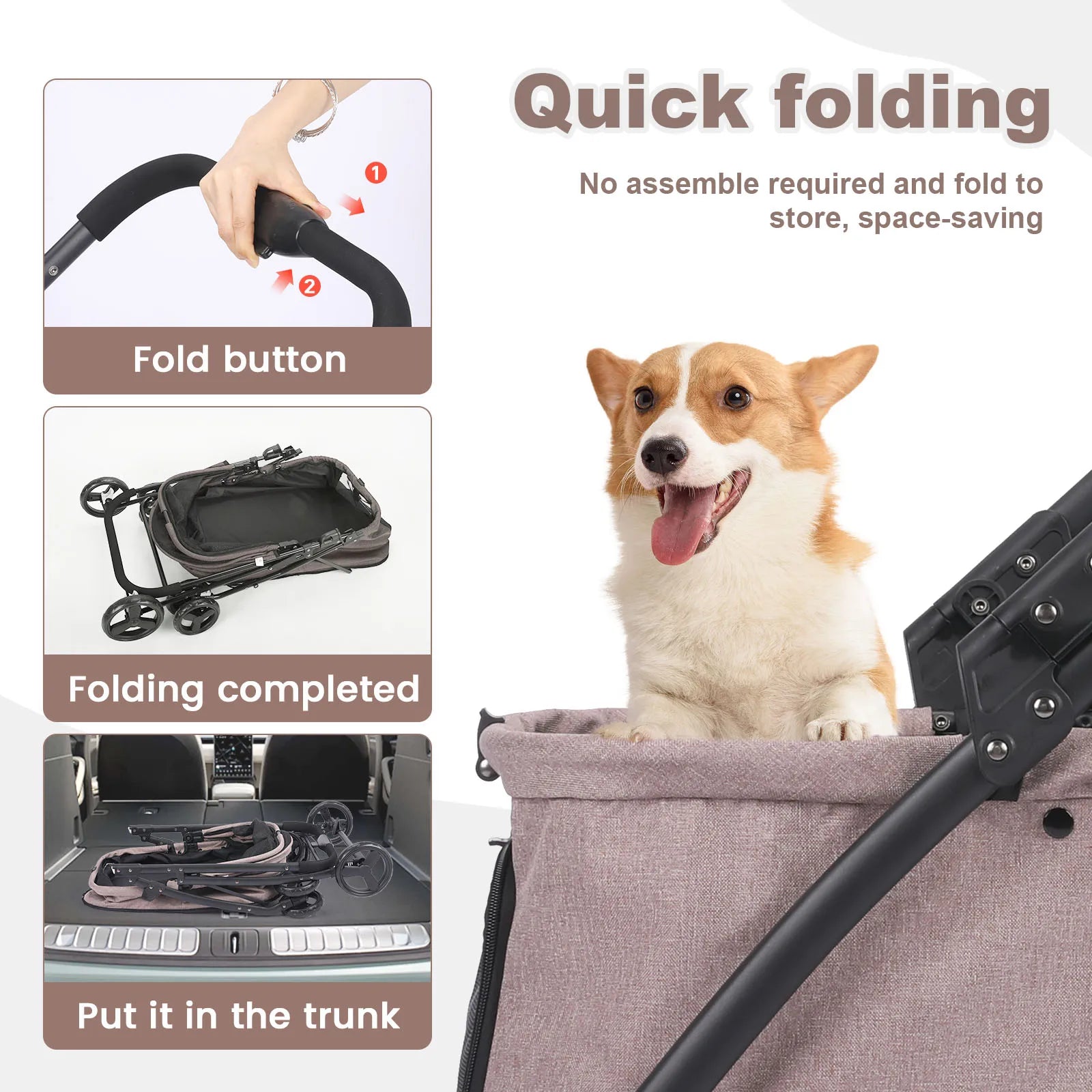 Foldable Dog Stroller Portable Dog Buggy 4 Wheel Pet Stroller Pushchair Travel Carriage Stroller Cart with Fashion bag