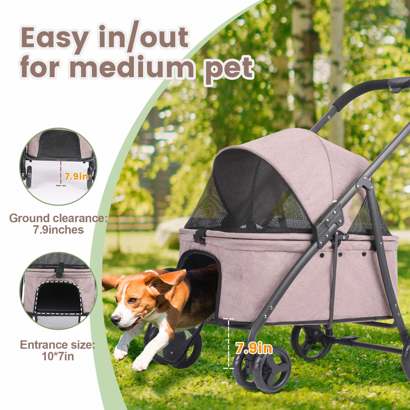 Foldable Dog Stroller Portable Dog Buggy 4 Wheel Pet Stroller Pushchair Travel Carriage Stroller Cart with Fashion bag