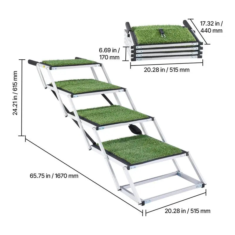 Dog Stairs for Car, 4 Steps Extra Wide Foldable Dog Ramp for Large Dogs with Non-Slip Surface, Portable Lightweight Pet Stairs Ladder for Car, SUV, Truck, High Bed, Sofa, Support up to 200 lbs