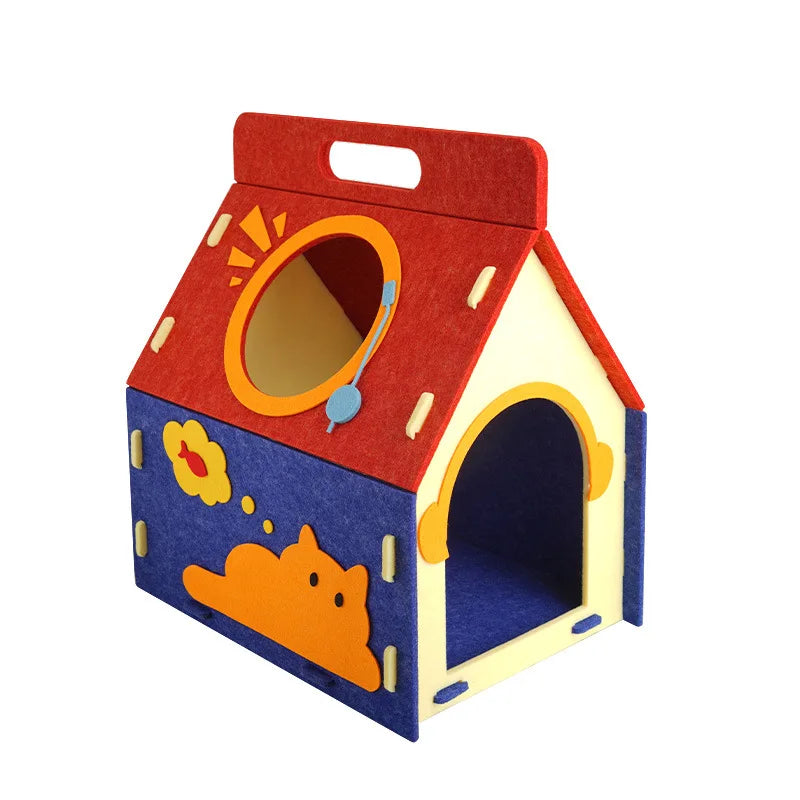 Cozy Cute Detachable Felt Cat Bed Condo Shelter House for Indoor Use Easy To Assemble Durable and Warm Funnest cats dog house