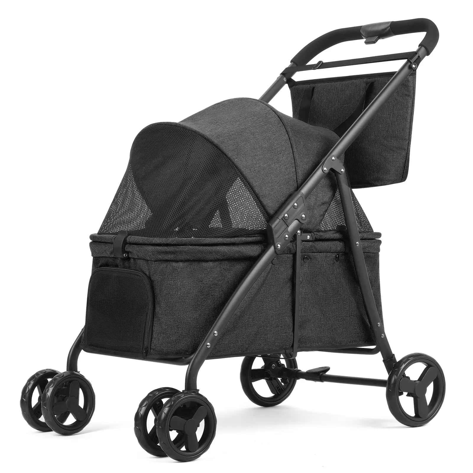 Foldable Dog Stroller Portable Dog Buggy 4 Wheel Pet Stroller Pushchair Travel Carriage Stroller Cart with Fashion bag
