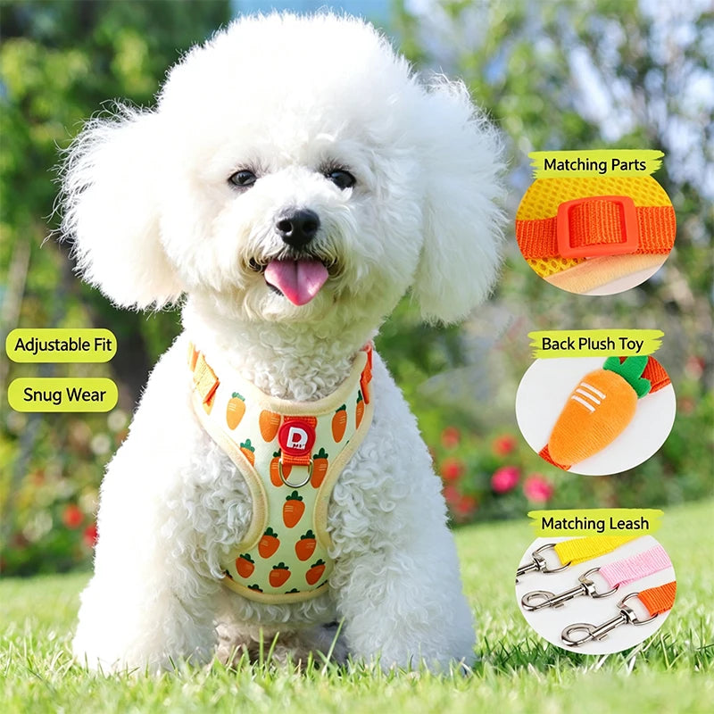 Cute Strawberry Dog Harness Leash Set for Small Medium Dogs Escape Proof Pet Chest Strap Adjustable Breathable Dog Vest Harness