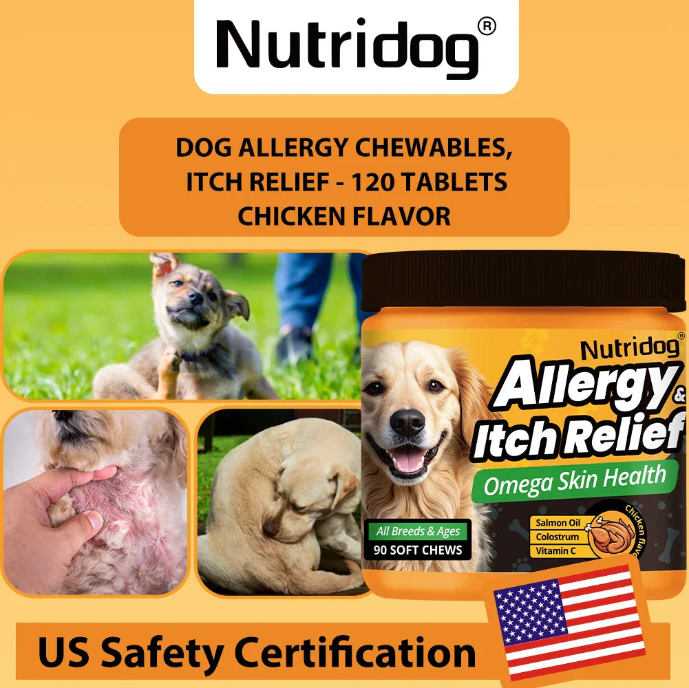 Nutridog Allergy Relief Dog Chews Omega 3 Vitamin C Support