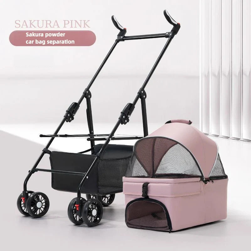 3 in 1 Dog Strollers 4 Wheels Folding Pet Stroller with Detachable Carrier Breathable Visible Mesh Travel Carriers