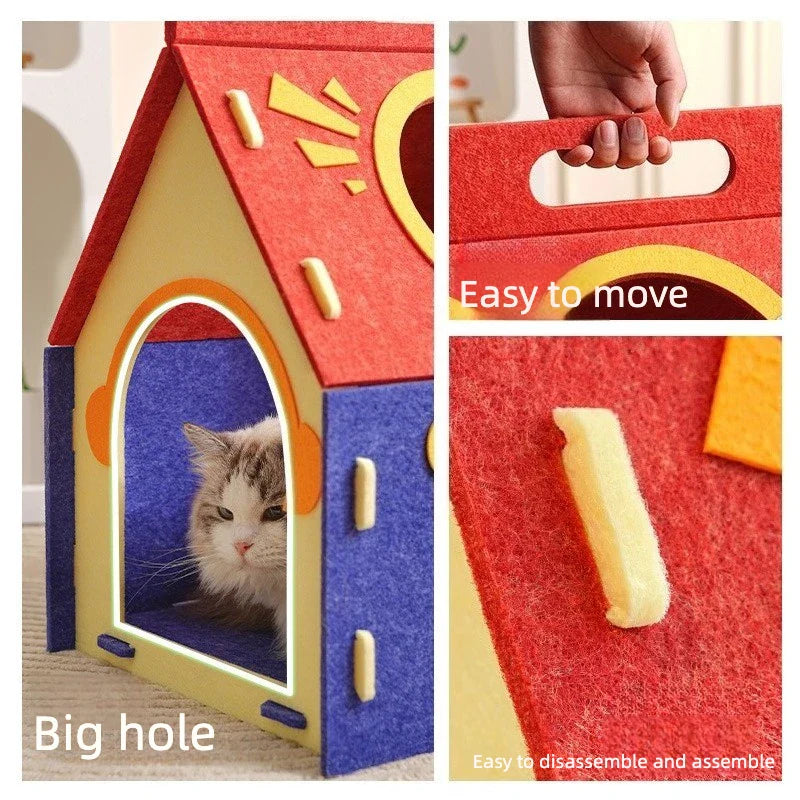 Cozy Cute Detachable Felt Cat Bed Condo Shelter House for Indoor Use Easy To Assemble Durable and Warm Funnest cats dog house
