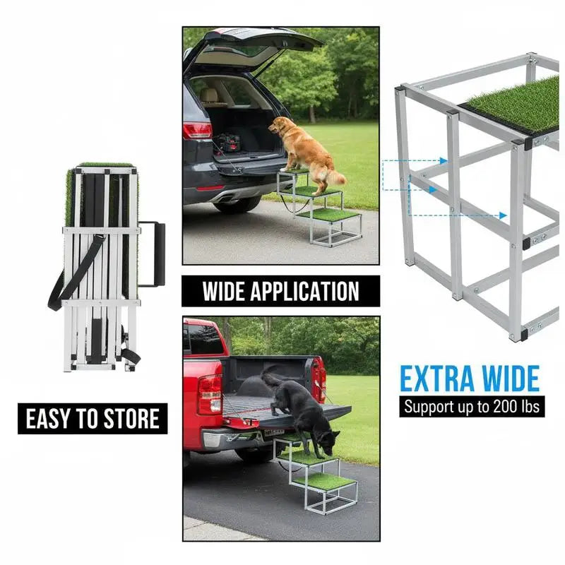 Dog Stairs for Car, 4 Steps Extra Wide Foldable Dog Ramp for Large Dogs with Non-Slip Surface, Portable Lightweight Pet Stairs Ladder for Car, SUV, Truck, High Bed, Sofa, Support up to 200 lbs
