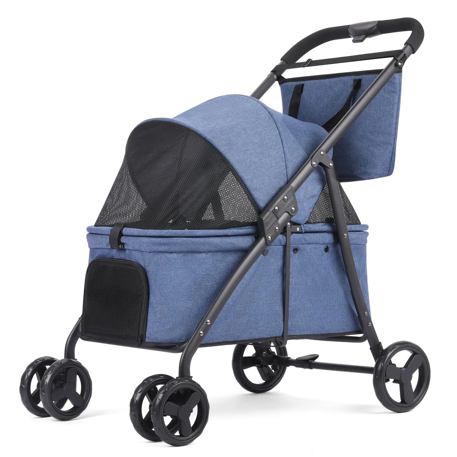 Foldable Dog Stroller Portable Dog Buggy 4 Wheel Pet Stroller Pushchair Travel Carriage Stroller Cart with Fashion bag