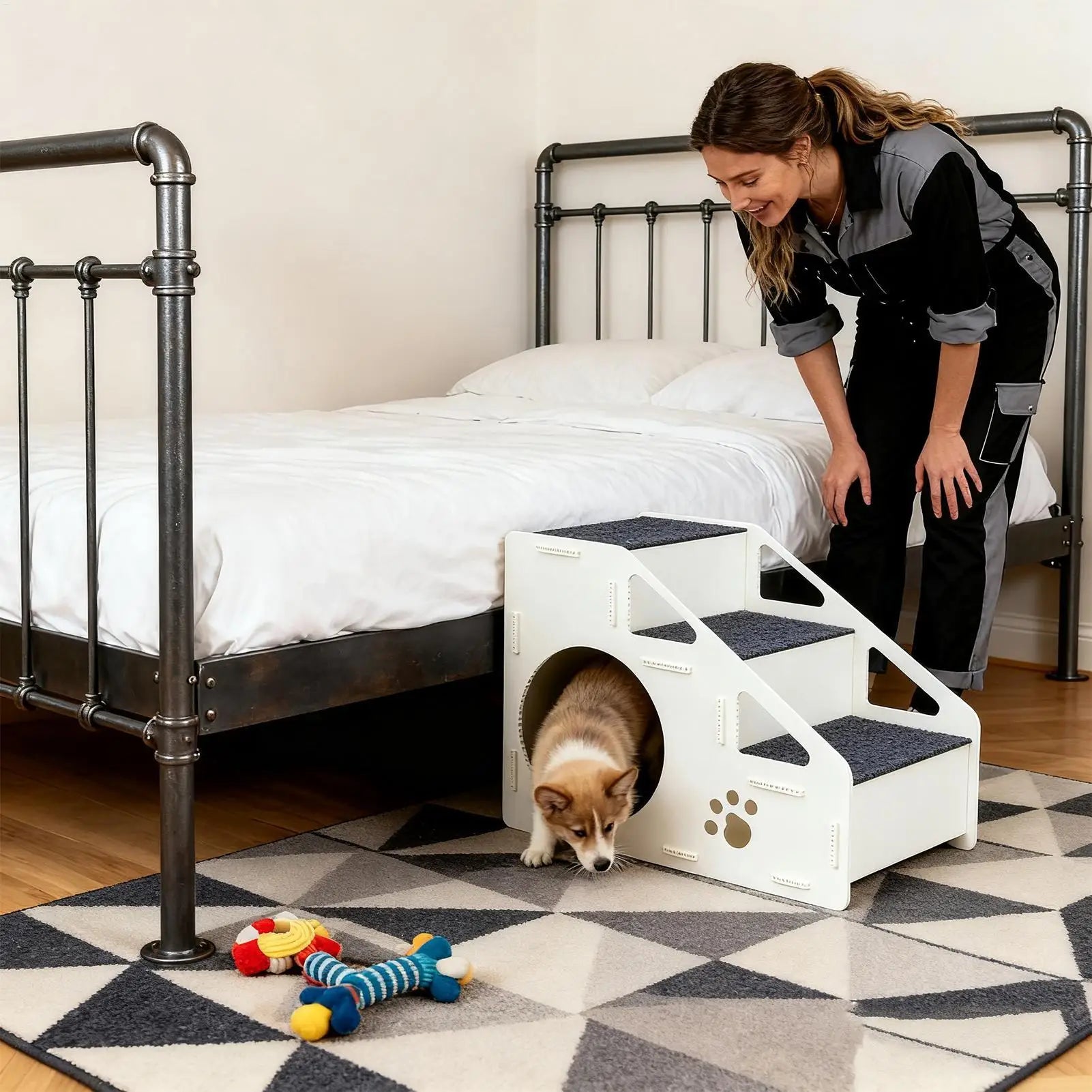 Pet Steps Non Slip Stairs for Small Medium Large Dogs Cats to Climb High Bed Sofa Couch with Storage Removable Washable Cover