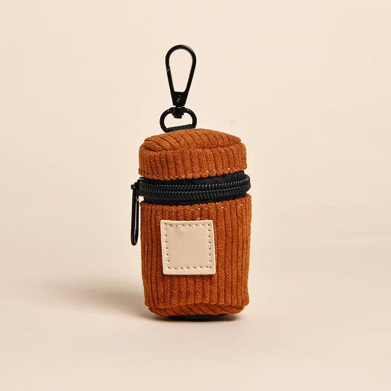 Corduroy Dog Poop Bag Holder with Carabiner, Portable Zipper Pet Waste Bag Dispenser for Outdoor Walking