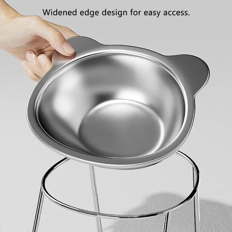 304 Stainless Steel Raised Cat Bowl with 15° Elevated Design Tilted Neck Guard Healthy Feeding Shatterproof for Cats Puppies