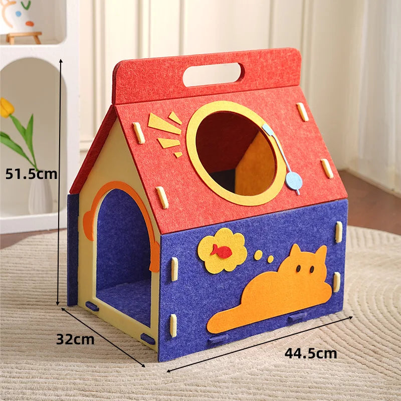 Cozy Cute Detachable Felt Cat Bed Condo Shelter House for Indoor Use Easy To Assemble Durable and Warm Funnest cats dog house