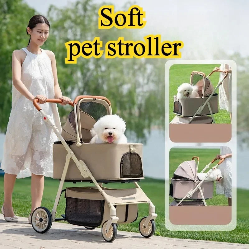 3-in-1 Pet Stroller for Cats & Dogs Detachable Carrier Storage Basket One-Hand Fold & 4-Wheel Brakes cat carrier dog carrier