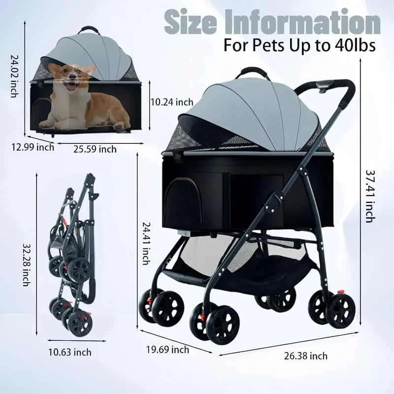 3-in-1 Pet Dog Stroller Dog Wagon with Removable Carrier Cat Stroller for Medium Dogs Up to 55lbs dog carrier dog backpack