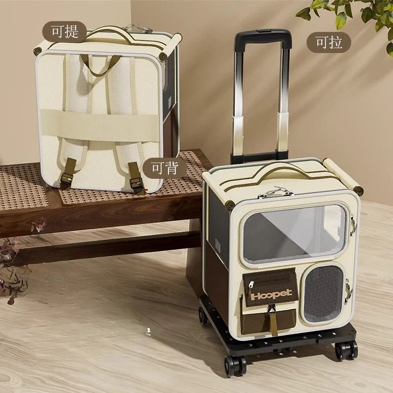Rolling Cat Carrier with Wheels for Large Cats Small Dogs Up To 25 LBS Ideal for Travel Walking and Camping Cat Handbag Dog Bag